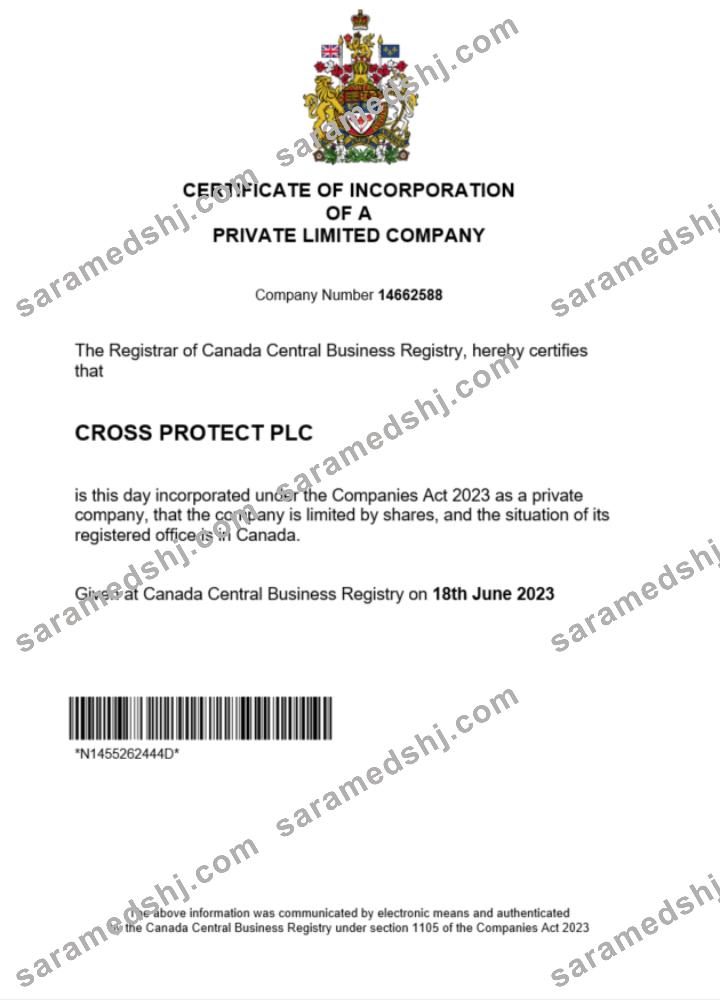 Canada certificate of registration Word and PDF template